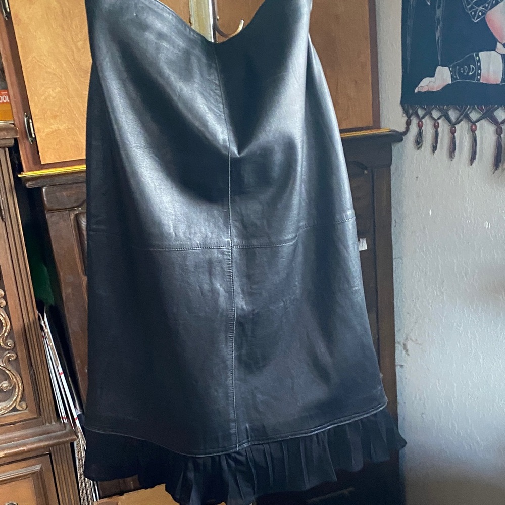 Brooks Black Leather Midi Skirt